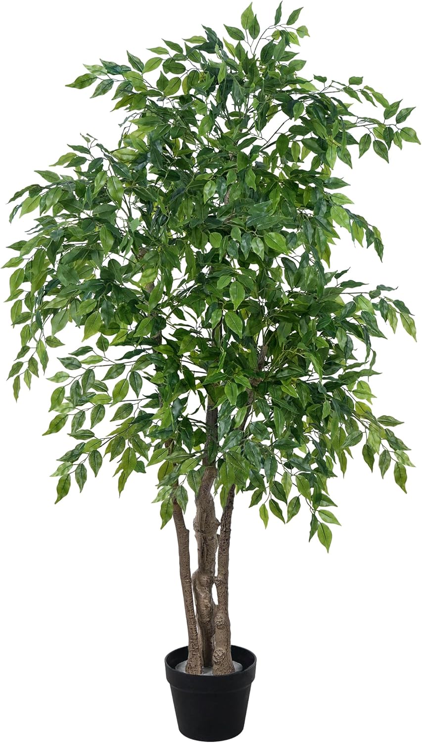 Ficus Tree Artificial with Triple Trunks, 5.5ft Fake Ficus Tree in Black Pot, Tall Artificial Tree Potted Plant for Indoor Outdoor Home Office Living Room Patio Bedroom Decor (5.6FT)