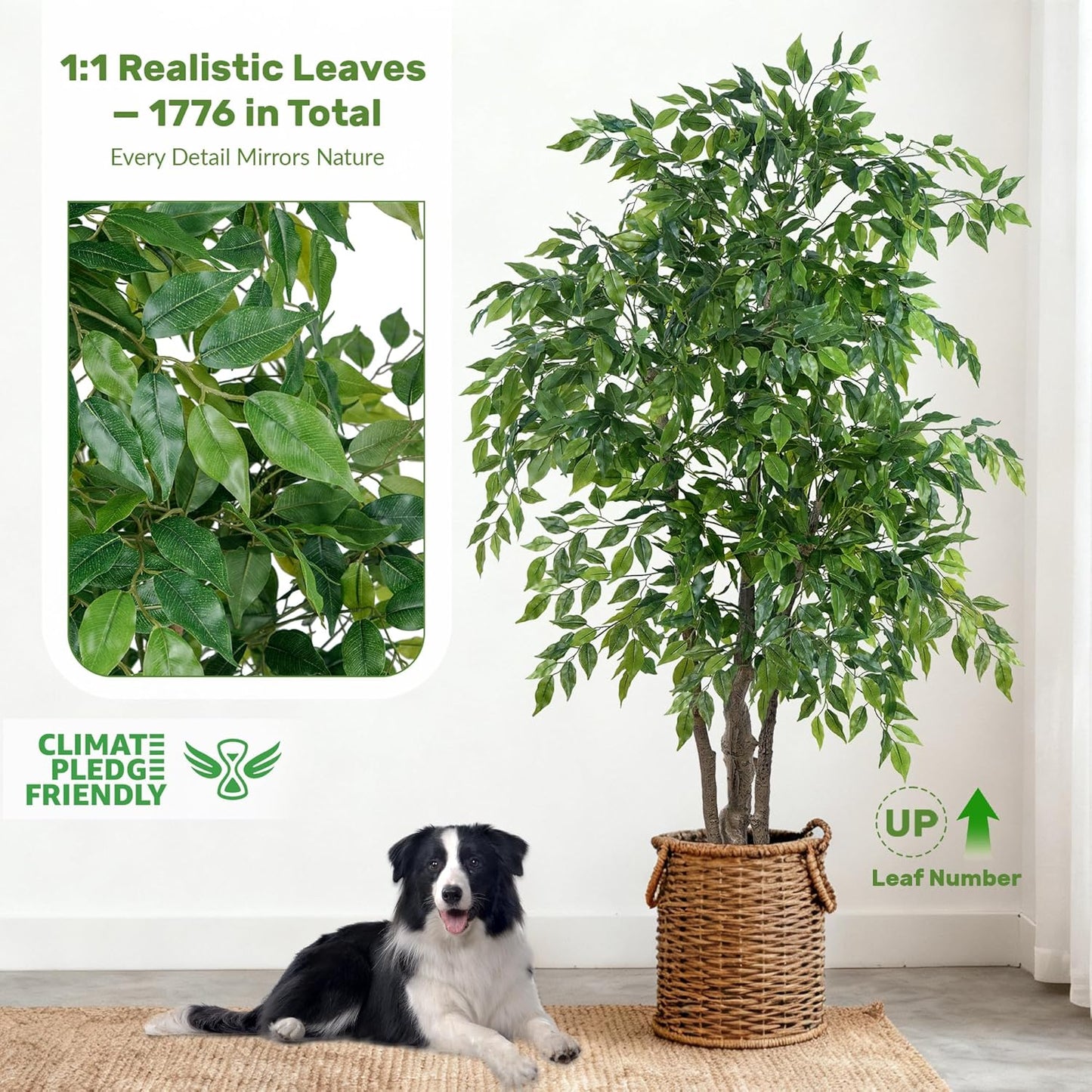 Ficus Tree Artificial with Triple Trunks, 5.5ft Fake Ficus Tree in Black Pot, Tall Artificial Tree Potted Plant for Indoor Outdoor Home Office Living Room Patio Bedroom Decor (5.6FT)
