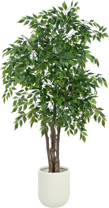 Ficus Tree Artificial with Triple Trunks, 5.5ft Fake Ficus Tree in Black Pot, Tall Artificial Tree Potted Plant for Indoor Outdoor Home Office Living Room Patio Bedroom Decor (5.6FT)