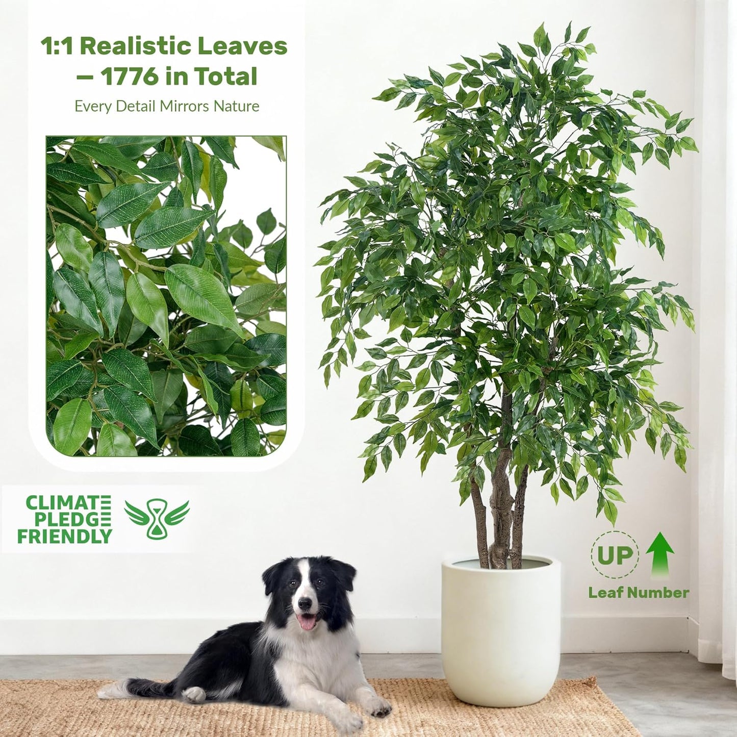 Ficus Tree Artificial with Triple Trunks, 5.5ft Fake Ficus Tree in Black Pot, Tall Artificial Tree Potted Plant for Indoor Outdoor Home Office Living Room Patio Bedroom Decor (5.6FT)