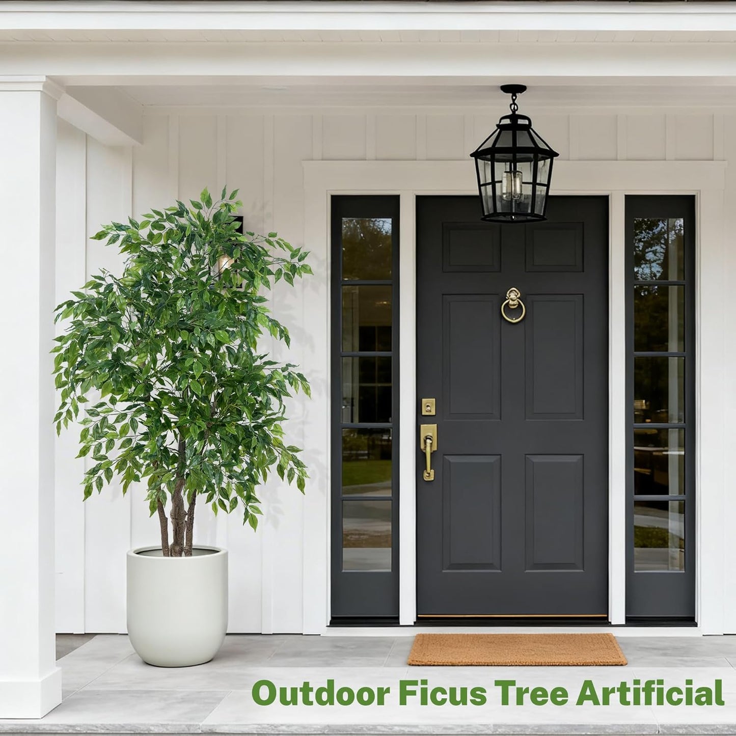 Ficus Tree Artificial with Triple Trunks, 5.5ft Fake Ficus Tree in Black Pot, Tall Artificial Tree Potted Plant for Indoor Outdoor Home Office Living Room Patio Bedroom Decor (5.6FT)