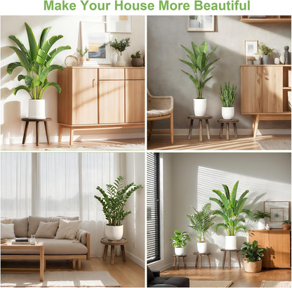 3-Pack Wood Plant Stands Indoor, Single Plant Stand for 6-12 Inch Pots, Mid-Century Modern Plant Stool, Tall Plant Stand for Large Plants Perfect Fit for Living Room, Balcony, Office