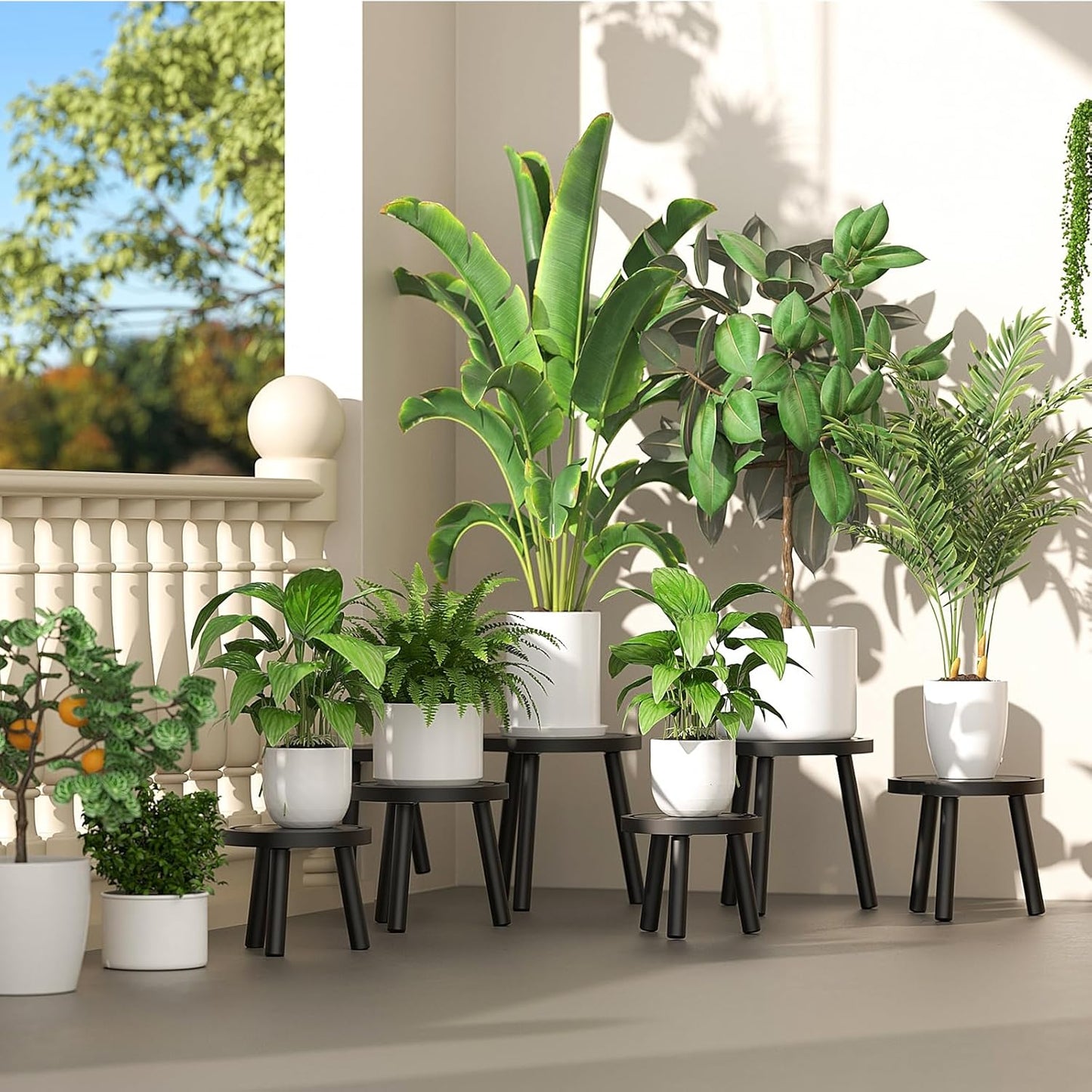 3-Pack Wood Plant Stands Indoor, Single Plant Stand for 6-12 Inch Pots, Mid-Century Modern Plant Stool, Tall Plant Stand for Large Plants Perfect Fit for Living Room, Balcony, Office