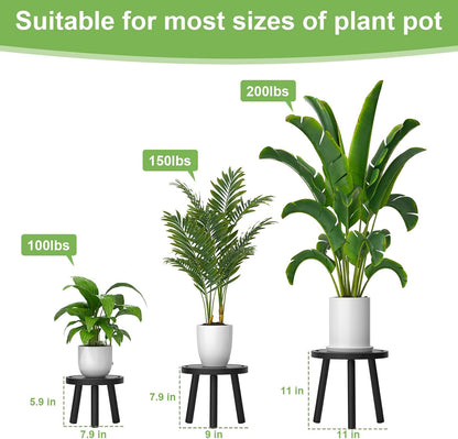 3-Pack Wood Plant Stands Indoor, Single Plant Stand for 6-12 Inch Pots, Mid-Century Modern Plant Stool, Tall Plant Stand for Large Plants Perfect Fit for Living Room, Balcony, Office
