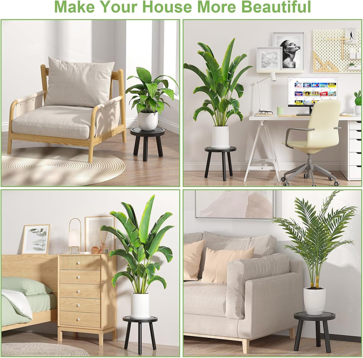 3-Pack Wood Plant Stands Indoor, Single Plant Stand for 6-12 Inch Pots, Mid-Century Modern Plant Stool, Tall Plant Stand for Large Plants Perfect Fit for Living Room, Balcony, Office
