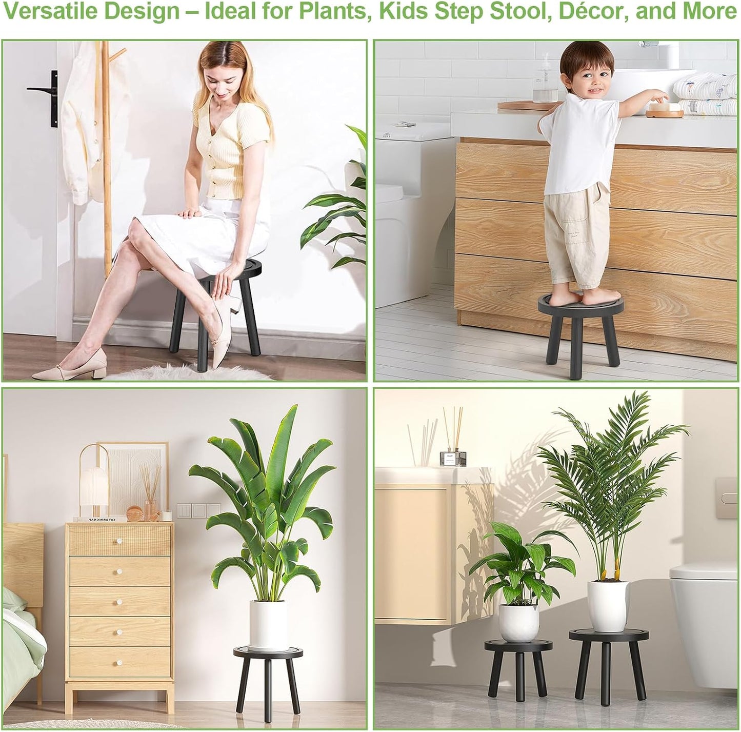3-Pack Wood Plant Stands Indoor, Single Plant Stand for 6-12 Inch Pots, Mid-Century Modern Plant Stool, Tall Plant Stand for Large Plants Perfect Fit for Living Room, Balcony, Office