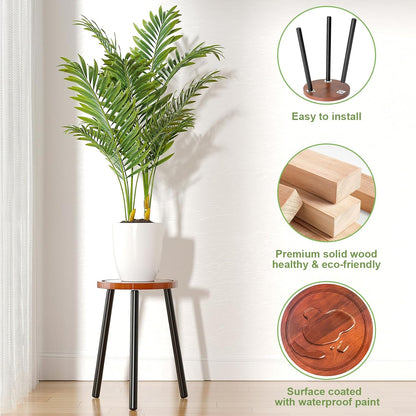 3-Pack Wood Plant Stands Indoor, Single Plant Stand for 6-12 Inch Pots, Mid-Century Modern Plant Stool, Tall Plant Stand for Large Plants Perfect Fit for Living Room, Balcony, Office