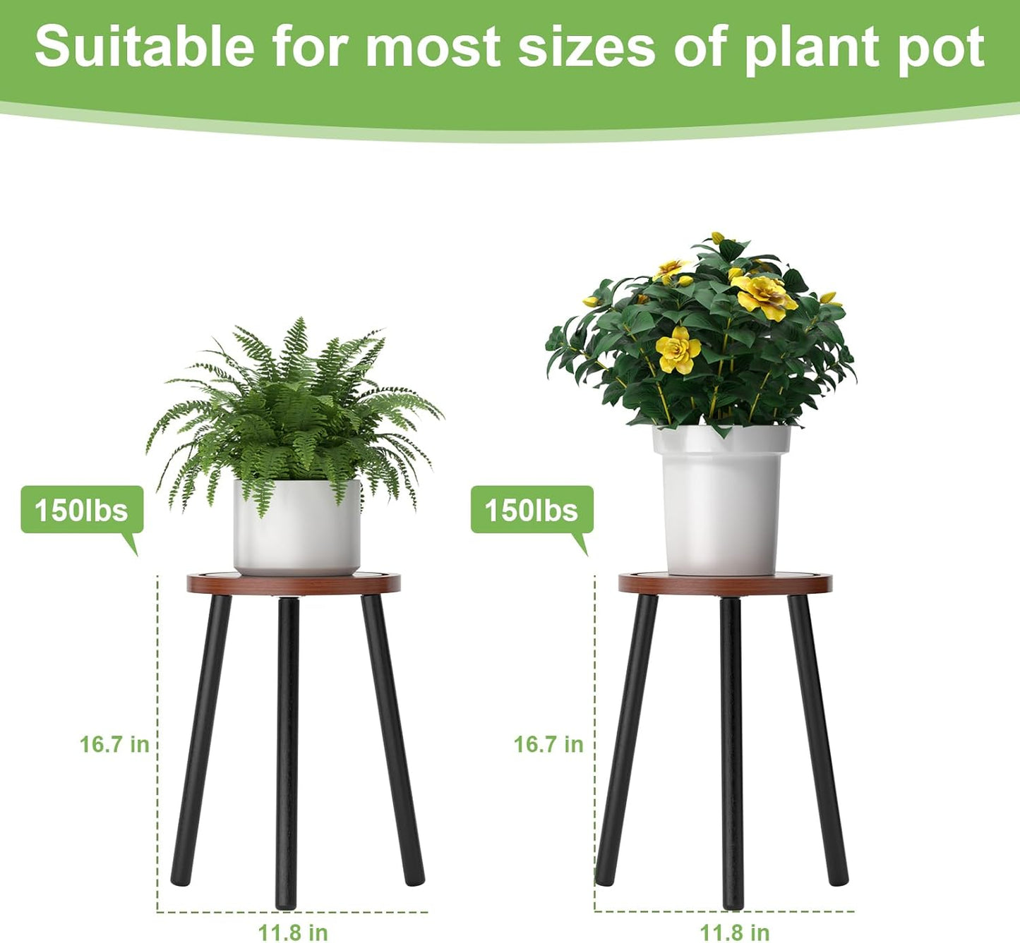 3-Pack Wood Plant Stands Indoor, Single Plant Stand for 6-12 Inch Pots, Mid-Century Modern Plant Stool, Tall Plant Stand for Large Plants Perfect Fit for Living Room, Balcony, Office