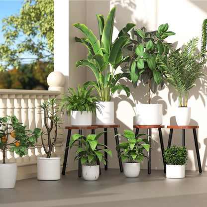 3-Pack Wood Plant Stands Indoor, Single Plant Stand for 6-12 Inch Pots, Mid-Century Modern Plant Stool, Tall Plant Stand for Large Plants Perfect Fit for Living Room, Balcony, Office