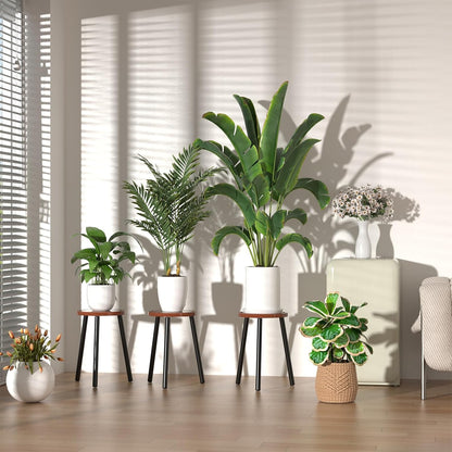 3-Pack Wood Plant Stands Indoor, Single Plant Stand for 6-12 Inch Pots, Mid-Century Modern Plant Stool, Tall Plant Stand for Large Plants Perfect Fit for Living Room, Balcony, Office
