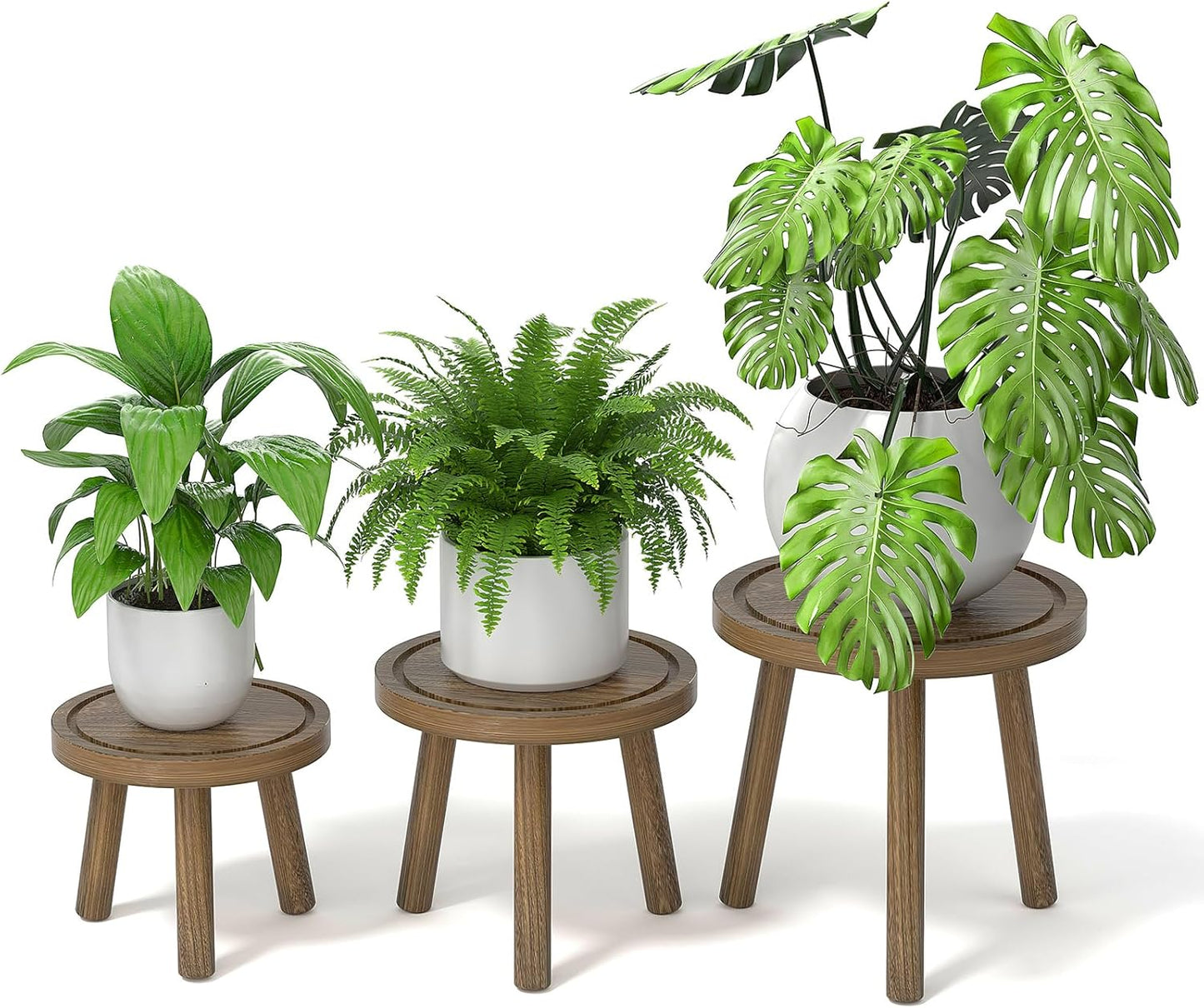 3-Pack Wood Plant Stands Indoor, Single Plant Stand for 6-12 Inch Pots, Mid-Century Modern Plant Stool, Tall Plant Stand for Large Plants Perfect Fit for Living Room, Balcony, Office