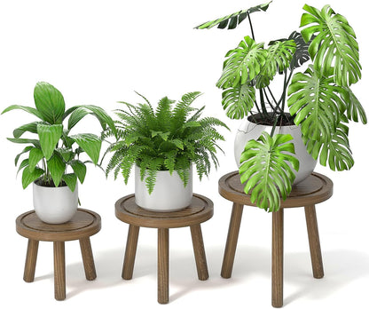 3-Pack Wood Plant Stands Indoor, Single Plant Stand for 6-12 Inch Pots, Mid-Century Modern Plant Stool, Tall Plant Stand for Large Plants Perfect Fit for Living Room, Balcony, Office