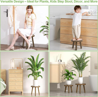 3-Pack Wood Plant Stands Indoor, Single Plant Stand for 6-12 Inch Pots, Mid-Century Modern Plant Stool, Tall Plant Stand for Large Plants Perfect Fit for Living Room, Balcony, Office