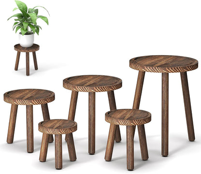 3-Pack Wood Plant Stands Indoor, Single Plant Stand for 6-12 Inch Pots, Mid-Century Modern Plant Stool, Tall Plant Stand for Large Plants Perfect Fit for Living Room, Balcony, Office