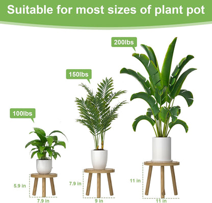 3-Pack Wood Plant Stands Indoor, Single Plant Stand for 6-12 Inch Pots, Mid-Century Modern Plant Stool, Tall Plant Stand for Large Plants Perfect Fit for Living Room, Balcony, Office