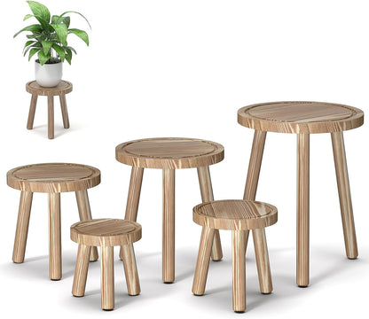 3-Pack Wood Plant Stands Indoor, Single Plant Stand for 6-12 Inch Pots, Mid-Century Modern Plant Stool, Tall Plant Stand for Large Plants Perfect Fit for Living Room, Balcony, Office