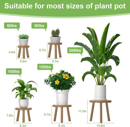 3-Pack Wood Plant Stands Indoor, Single Plant Stand for 6-12 Inch Pots, Mid-Century Modern Plant Stool, Tall Plant Stand for Large Plants Perfect Fit for Living Room, Balcony, Office