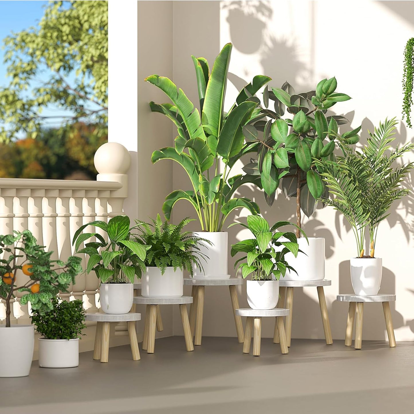 3-Pack Wood Plant Stands Indoor, Single Plant Stand for 6-12 Inch Pots, Mid-Century Modern Plant Stool, Tall Plant Stand for Large Plants Perfect Fit for Living Room, Balcony, Office