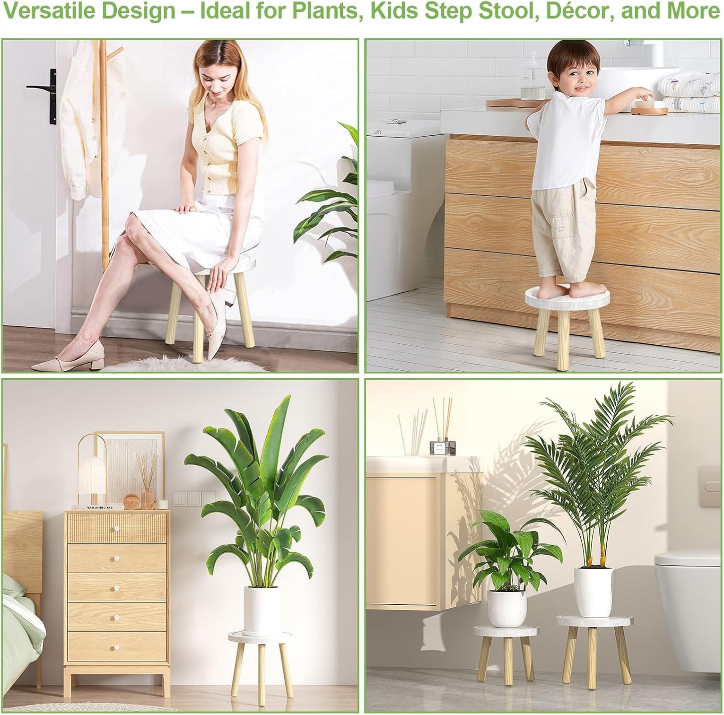 3-Pack Wood Plant Stands Indoor, Single Plant Stand for 6-12 Inch Pots, Mid-Century Modern Plant Stool, Tall Plant Stand for Large Plants Perfect Fit for Living Room, Balcony, Office