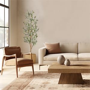 Bellacat Faux Olive Tree 7ft，Olive Trees Artificial Indoor with Natural Wood Trunk and Realistic Leaves and Fruits. 7 Feet(84in) Fake Olive Tree for Home House Office Décor.