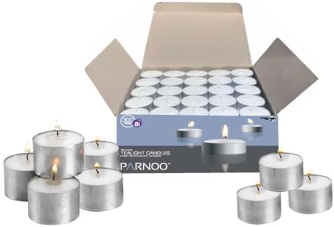 PARNOO Tealight Candles - White, Unscented, 8 Hour Burn Time, 225 Count, Modern Style, Perfect for Romantic Dinners, Weddings, Spa & Hotels