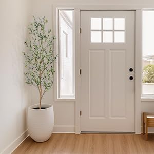 Bellacat Faux Olive Tree 7ft，Olive Trees Artificial Indoor with Natural Wood Trunk and Realistic Leaves and Fruits. 7 Feet(84in) Fake Olive Tree for Home House Office Décor.