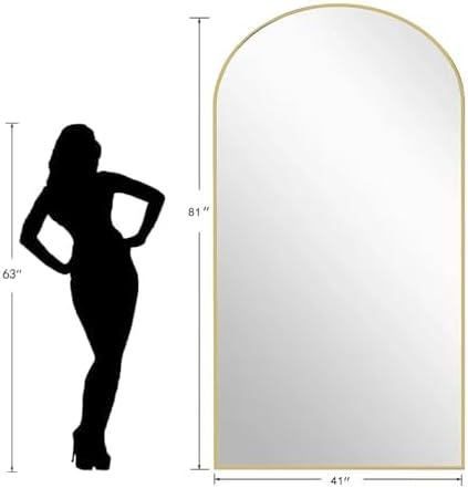 Dewfig Arched Full Length Mirror, 76"x34" Large Floor Mirror, Full Body Mirrors for Leaning or Hanging, Standing Mirrors for Bedroom, Living Room,Dressing Room, Aluminum Alloy Frame, Black