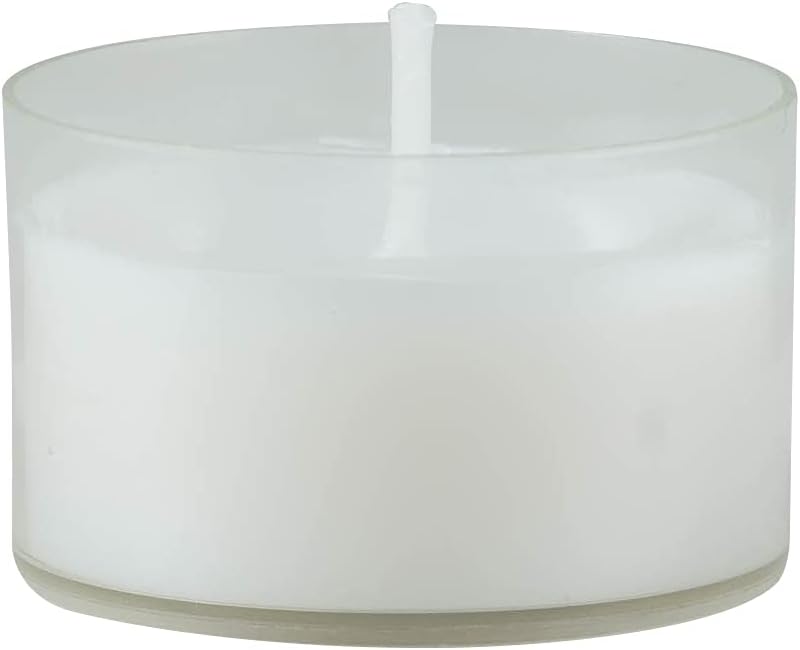 Stonebriar 96 Count White Unscented Smokeless Long Burning Clear Cup Tea Light Candles with 6 to 7 Hour Burn Time