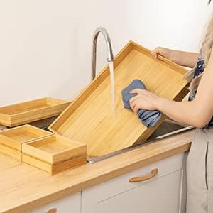 Yangbaga Rustic Wooden Serving Trays with Handle - Set of 7 Rectangular Platters for Entertaining, Breakfast, Coffee Table, Home Decor