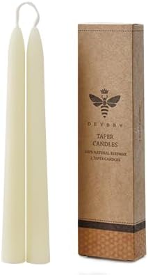 8'' Natural Ivory White Beeswax Taper Candles Set of 6, DEYBBY Smokeless and Dripless Beeswax Candles, Long Lasting Burning