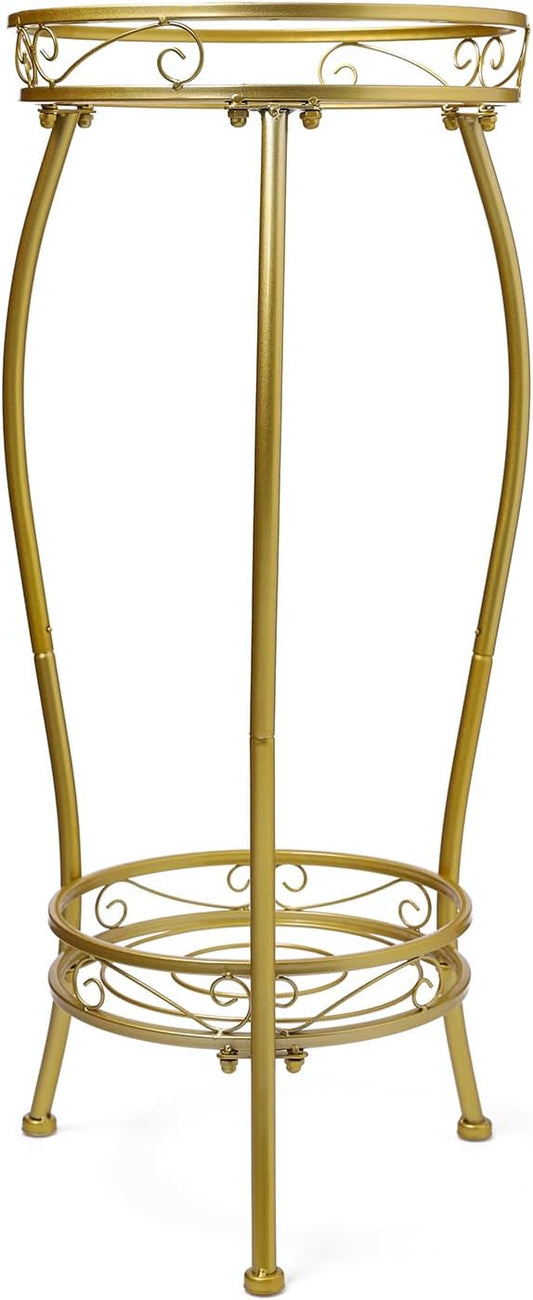 Plant Stand Indoor Outdoor 2 Tier 27" Tall Metal Potted Holder Rack Flower Pot Stand Heavy Duty Plant Shelf Rustproof Iron Multiple Plant Round Supports Rack for Planter Corner Garden Balcony Patio