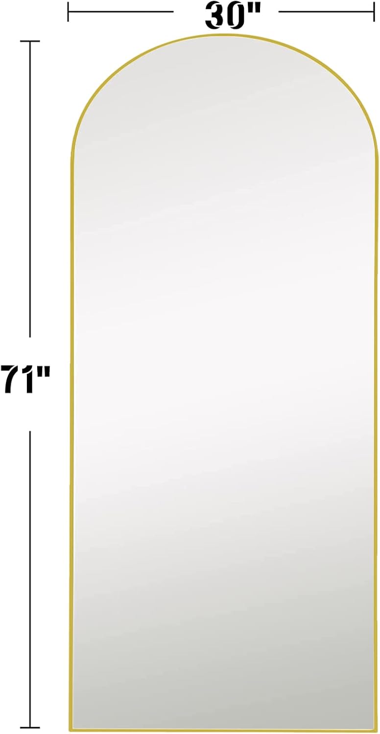 Mirror Full Length, 71"x26" Arched Full Length Mirror, Arch Mirror with Stand, Large Standing Mirrors, Oversized Full Body Mirrors with Aluminum Frame for Bedroom, Living Room (White)