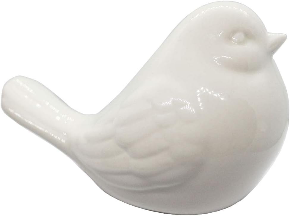 New White Modern Farmhouse Bird Figurine, Bird Statue Sculpture - Carved Rustic Distressed Animal Bird Ornaments - Home Decor Accents Collectible Bird Figurine | Spring