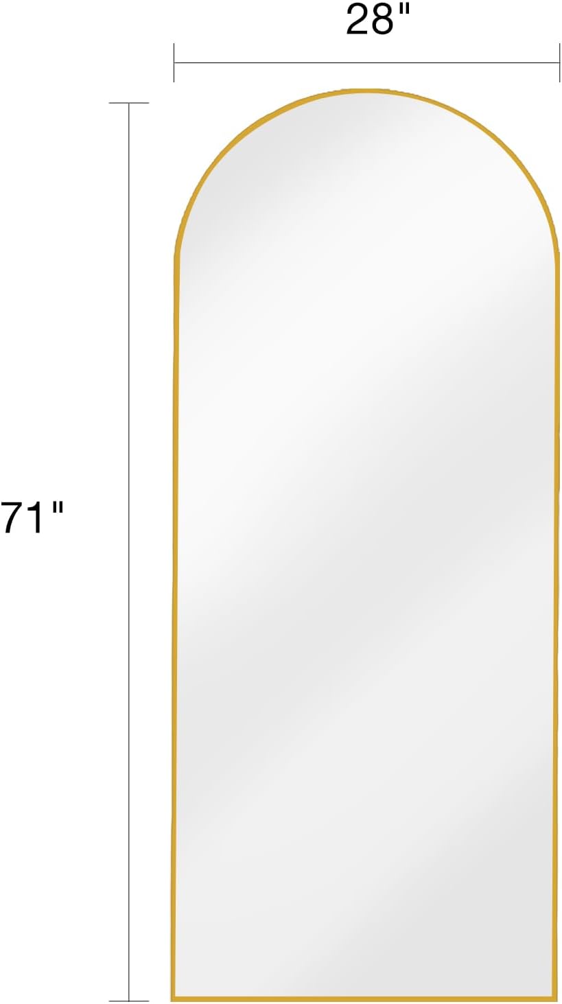 ITSRG Floor Mirror, Full Length Mirror with Stand, Arched Wall Mirror, Gold Floor Mirror Freestanding, Wall Mounted Mirror for Bedroom Living Room, Gold