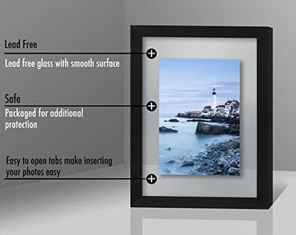 Americanflat 12x18 Floating Picture Frame with Polished Crystal-Clear Glass - Use as 8x10 Picture Frame or Display 5x7 Photo - Signature Float Collection - Photo Frames for Wall Display - Black