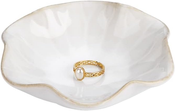 JAMEND CLXP Lotus Leaf Shape Decorative Ring Tray, Small Key Bowl, Ceramic Trinket Tray Jewelry Dish Organizing Necklace Earrings, Home Decoration for Mom Best Friend Sister, Pink.