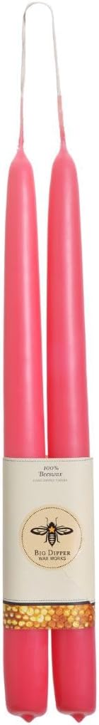 Big Dipper Wax Works Red Hand-Dipped Beeswax Taper Candles – 12” x 7/8”, 2-Pack, 100% Pure Beeswax, Long Burning, Clean, Cotton Wick, Handmade in USA, Home Décor & Wedding Candles