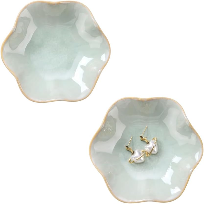 JAMEND CLXP Lotus Leaf Shape Decorative Ring Tray, Small Key Bowl, Ceramic Trinket Tray Jewelry Dish Organizing Necklace Earrings, Home Decoration for Mom Best Friend Sister, Pink.