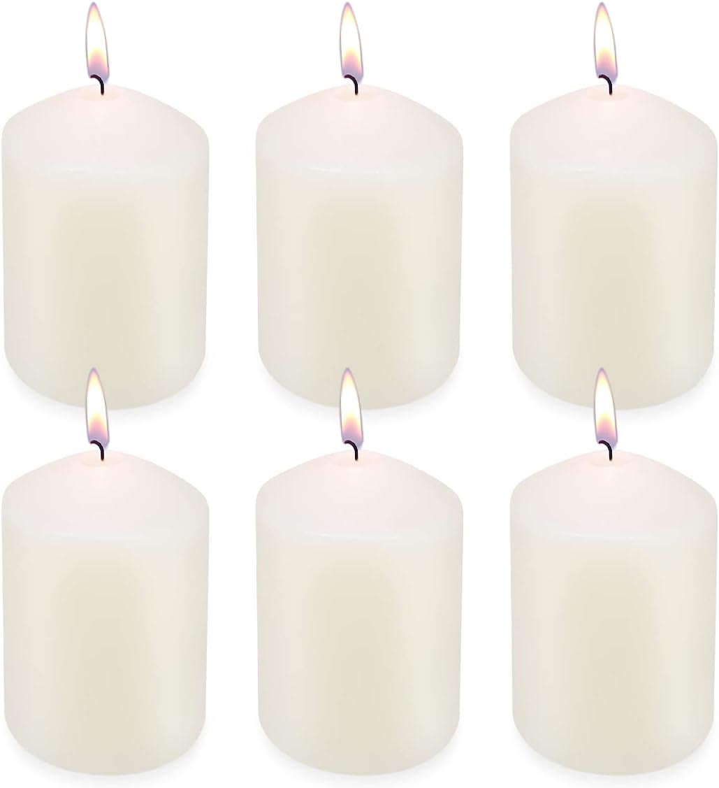 12 Pack Ivory 2x3 Inch Pillar Candles, 22 Hours Unscented Column Candles, Dripless Smokeless Unscented Candles for Home Weddings Restaurant Spa Church and Emergency