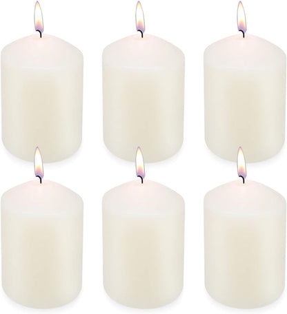 12 Pack Ivory 2x3 Inch Pillar Candles, 22 Hours Unscented Column Candles, Dripless Smokeless Unscented Candles for Home Weddings Restaurant Spa Church and Emergency