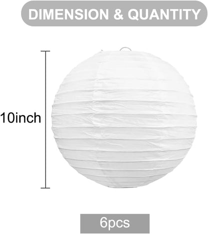 BEISHIDA 10Pcs White Paper Lanterns Decorative Chinese/Japanese Hanging Round Paper Lanterns Lamp for Birthday, Wedding, Christmas, Bridal, Home Decor, Party Decoration(Size of 4”, 6”, 8”, 10”)