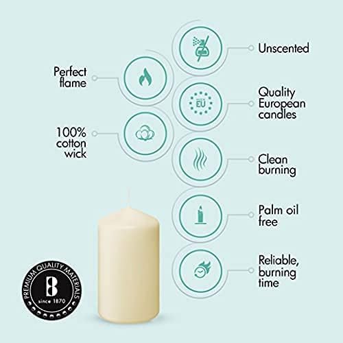 BOLSIUS 6 Ivory Pillar Candles Bulk - 3x4 Inches Candle Set - 40+ Hours Clean Burning - No Palm Oil - 0% Animal Fat - Premium European Quality - Unscented Dripless Restaurant Pillars
