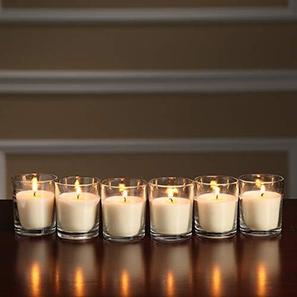 48-Pack Clear Glass Votive Candles – 10–12 Hour Long Burn, Unscented, Ivory, Bulk Set for Weddings, Events & Table Centerpieces – Hosley