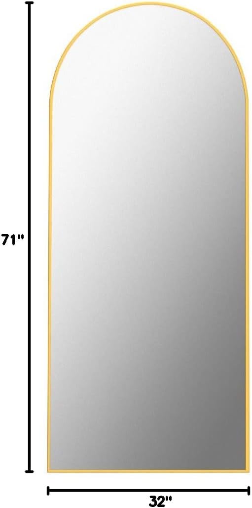 Antok 71" x28” Arched Full Length Floor Mirror, Black Aluminum Frame, Free Standing/Wall Mount/Leaning for Bedroom, Living Room, Dressing Room
