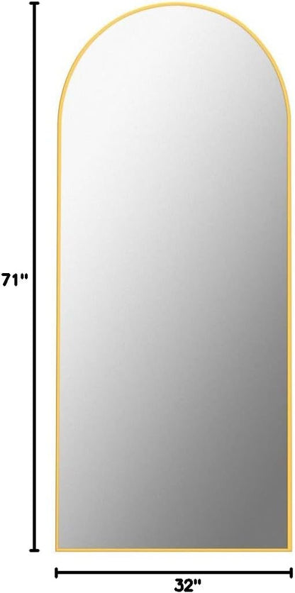 Antok 71" x28” Arched Full Length Floor Mirror, Black Aluminum Frame, Free Standing/Wall Mount/Leaning for Bedroom, Living Room, Dressing Room