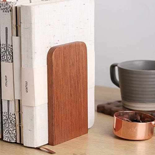 Muso Wood Book Ends for Shelves, Non-Slip Bookends, Heavy Duty Wooden Bookend Support for Books and Movies (Walnut 1 Pair)