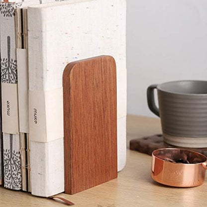 Muso Wood Book Ends for Shelves, Non-Slip Bookends, Heavy Duty Wooden Bookend Support for Books and Movies (Walnut 1 Pair)