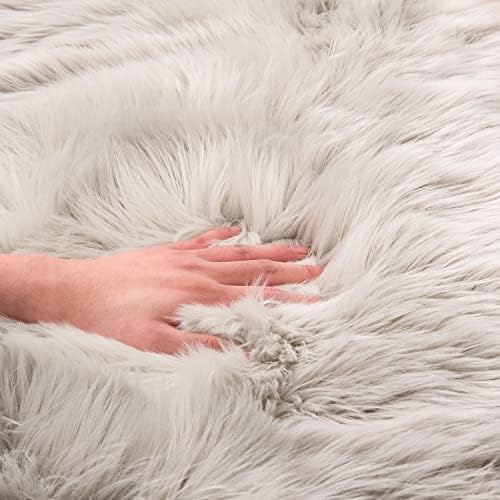 EasyJoy Ultra Soft Fluffy/Fuzzy Shaggy Area Rug Faux Fur Chair Cover Seat Pad for Bedroom Floor Sofa Living Room (2 x 6 ft Sheepskin, Beige)