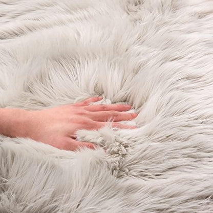 EasyJoy Ultra Soft Fluffy/Fuzzy Shaggy Area Rug Faux Fur Chair Cover Seat Pad for Bedroom Floor Sofa Living Room (2 x 6 ft Sheepskin, Beige)