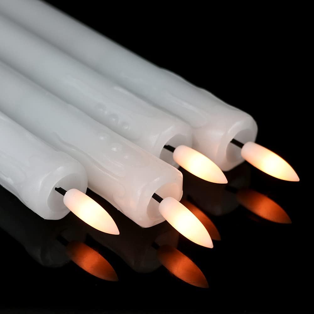 GenSwin Flameless Ivory Taper Candles Flickering with 10-Key Remote, Battery Operated Led Warm 3D Wick Light Window Candles Real Wax Pack of 6, Christmas Home Wedding Decor(0.78 X 9.64 Inch)